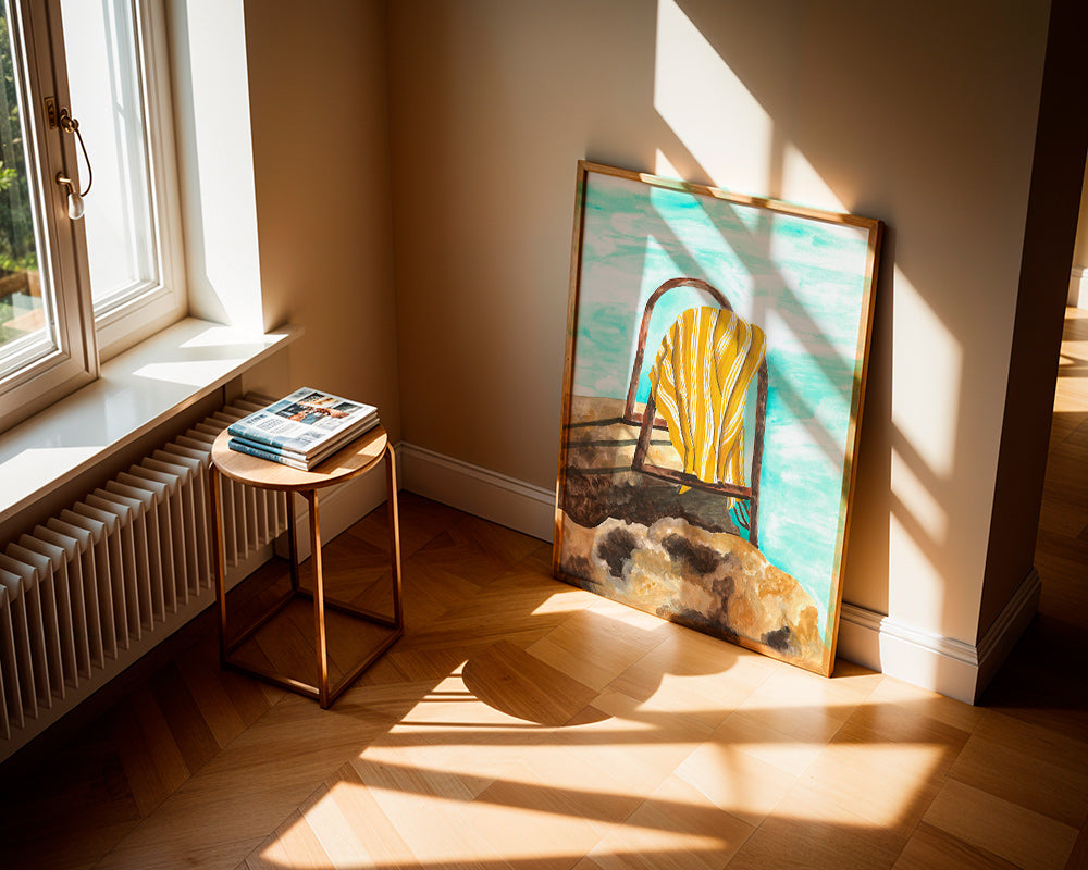 Quadro de paisagem com escada e toalha