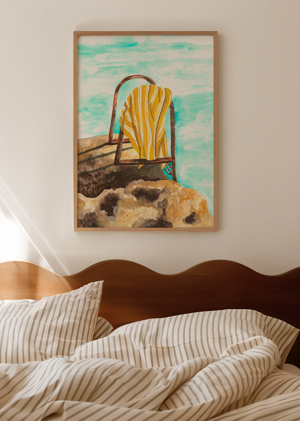 Quadro de paisagem com escada e toalha