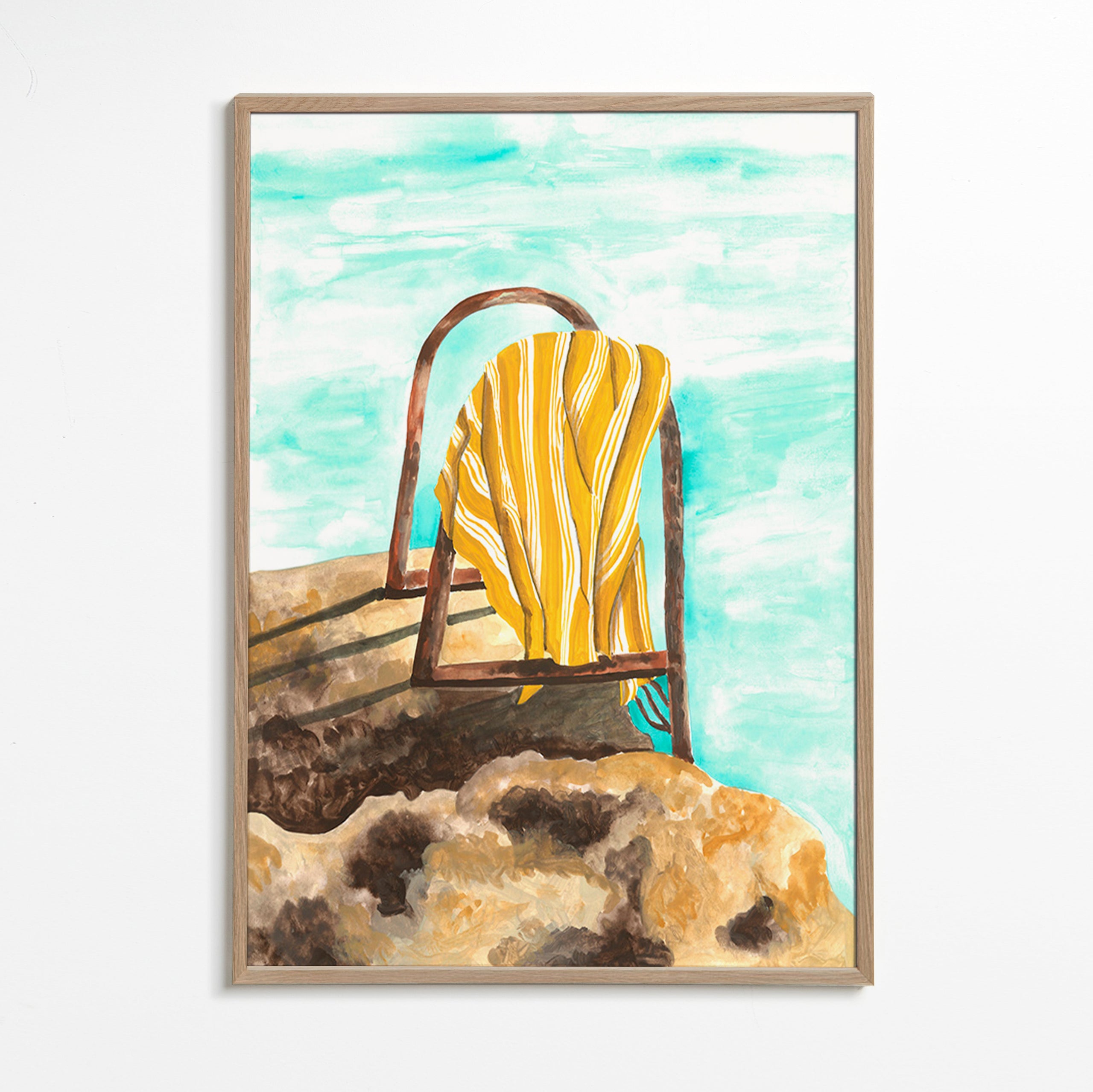 Quadro de paisagem com escada e toalha