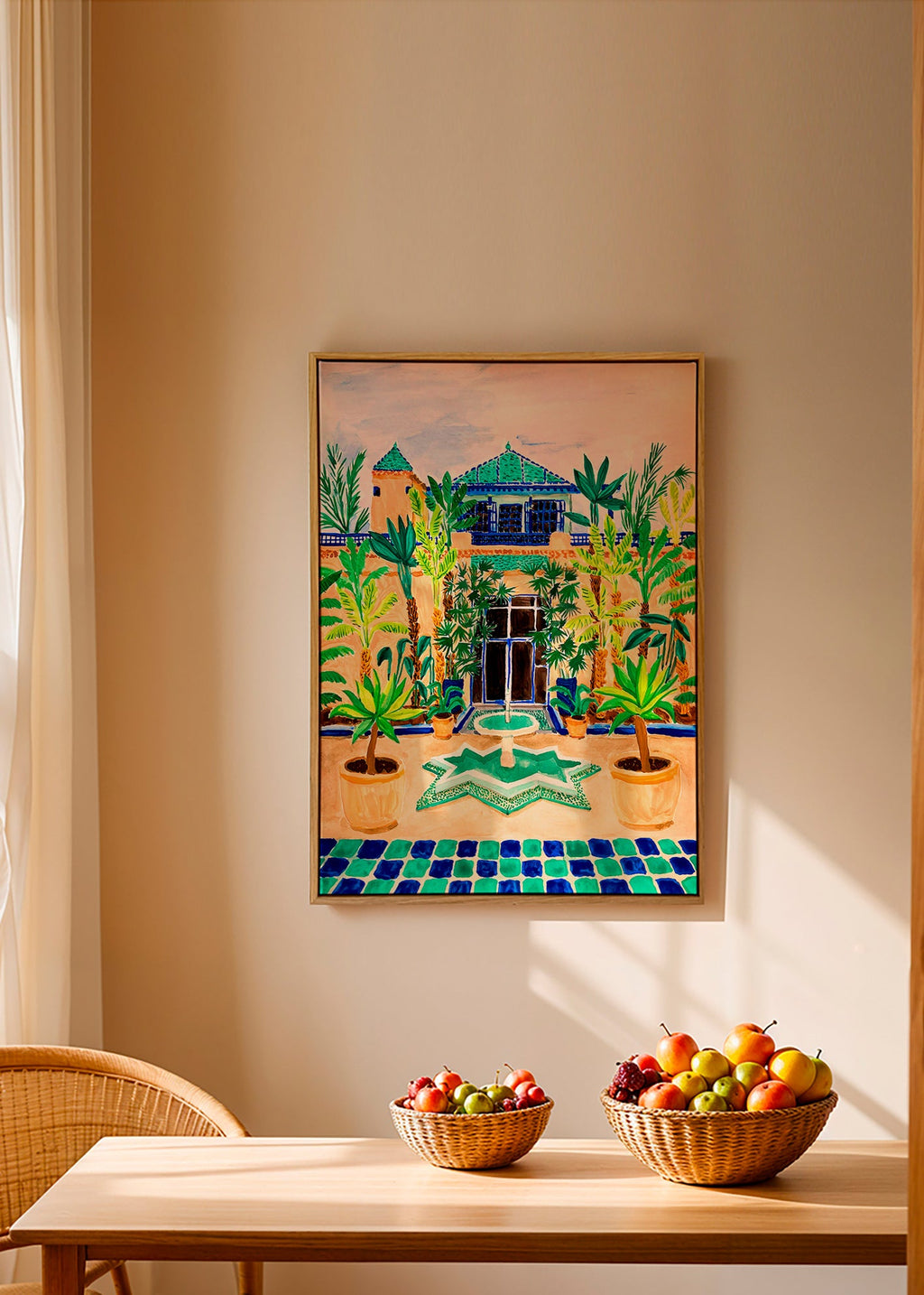 Estampa botânica Pátio com fonte e azulejos