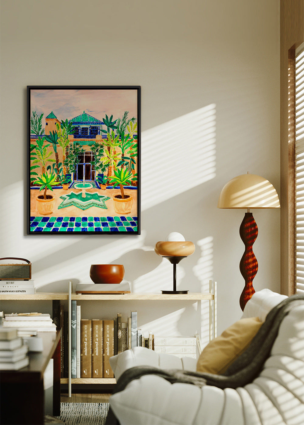 Estampa botânica Pátio com fonte e azulejos