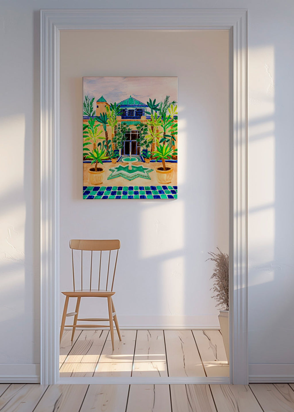 Estampa botânica Pátio com fonte e azulejos