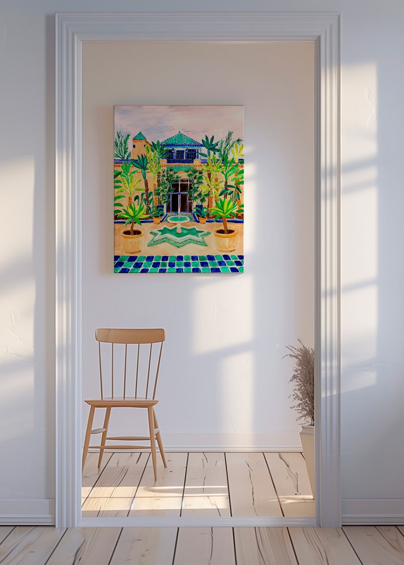 Estampa botânica Pátio com fonte e azulejos