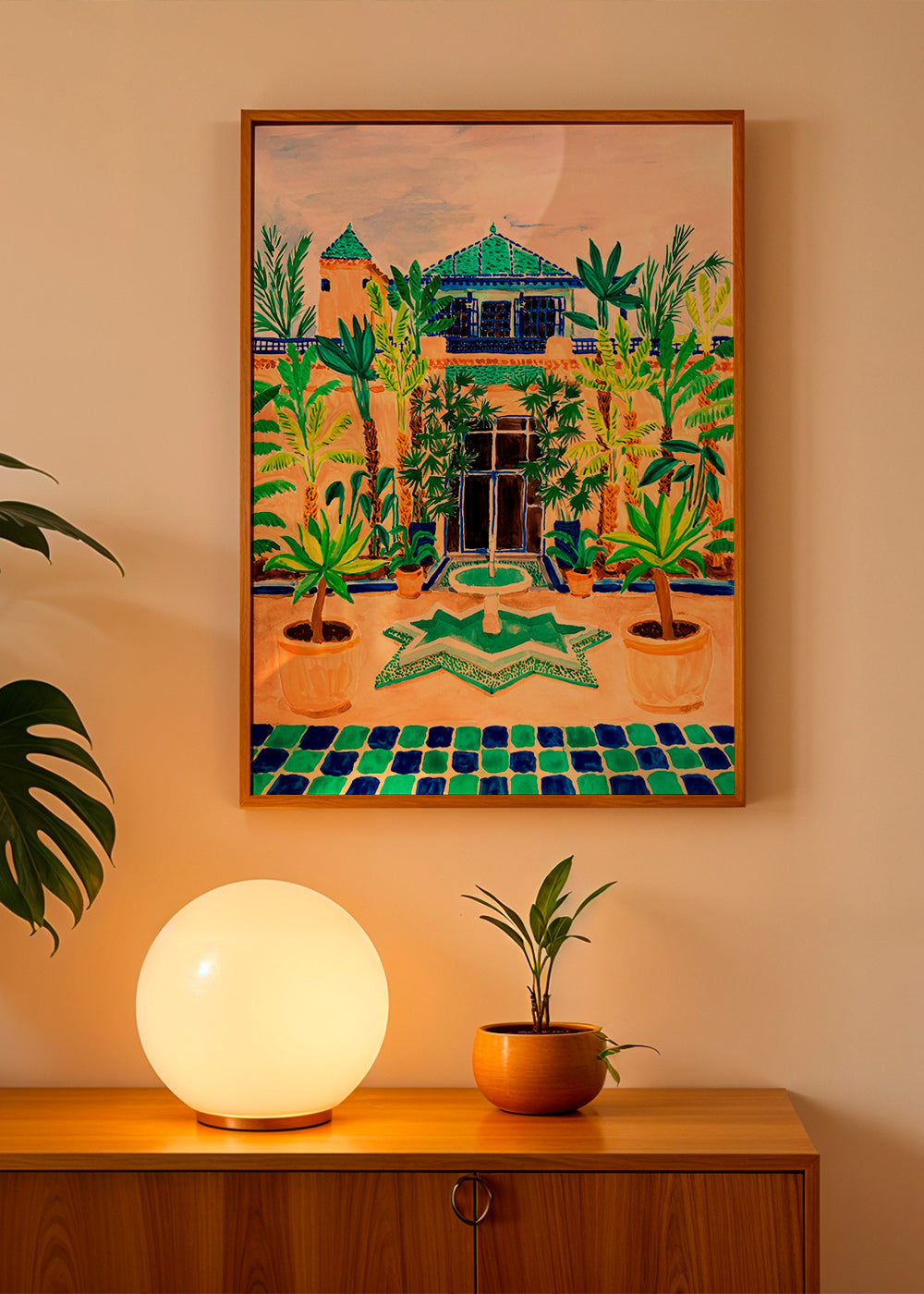 Estampa botânica Pátio com fonte e azulejos