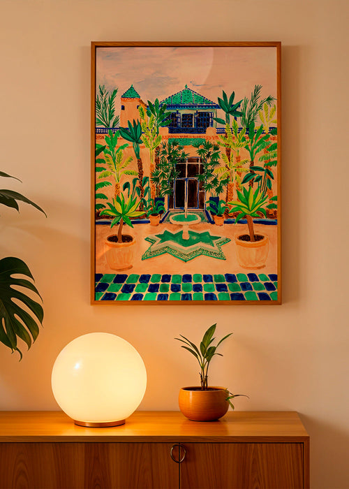 Estampa botânica Pátio com fonte e azulejos