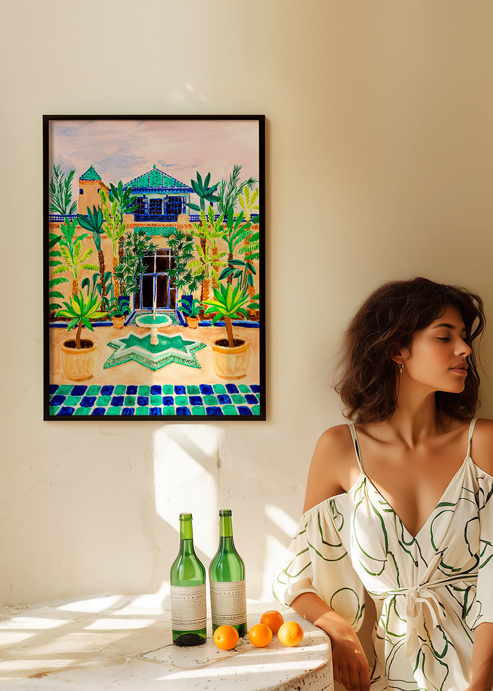 Estampa botânica Pátio com fonte e azulejos