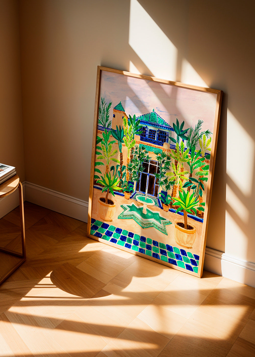 Estampa botânica Pátio com fonte e azulejos