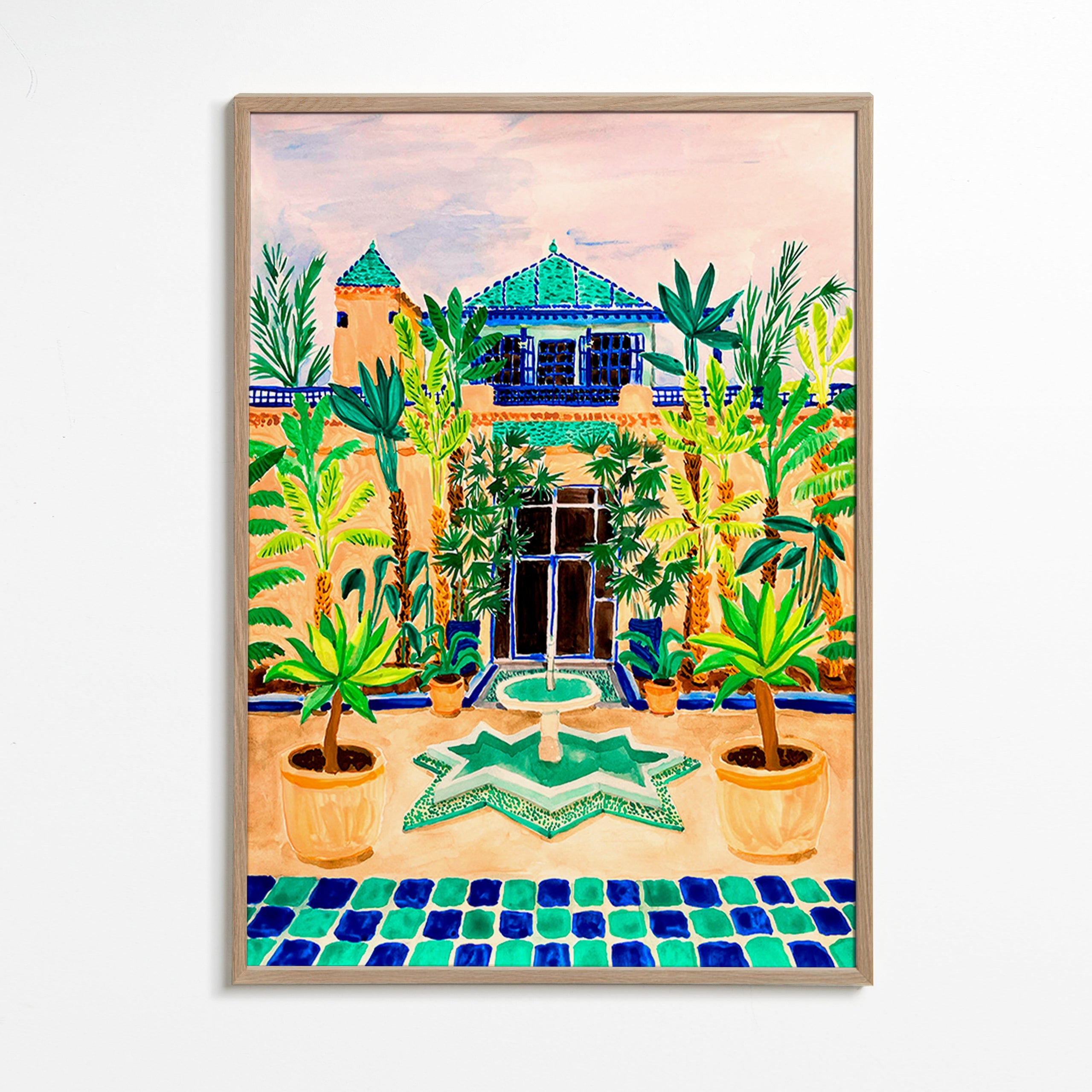 Estampa botânica Pátio com fonte e azulejos
