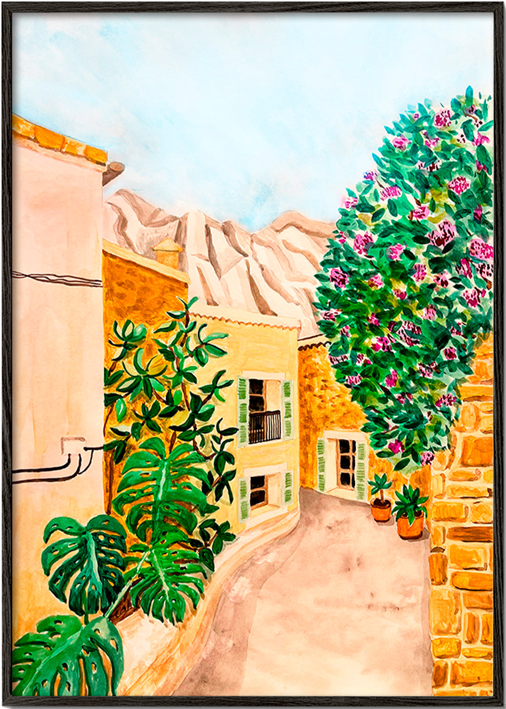 Arte paisagística: rua de aldeia mediterrânea