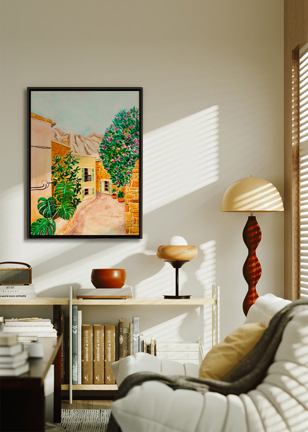 Arte paisagística: rua de aldeia mediterrânea
