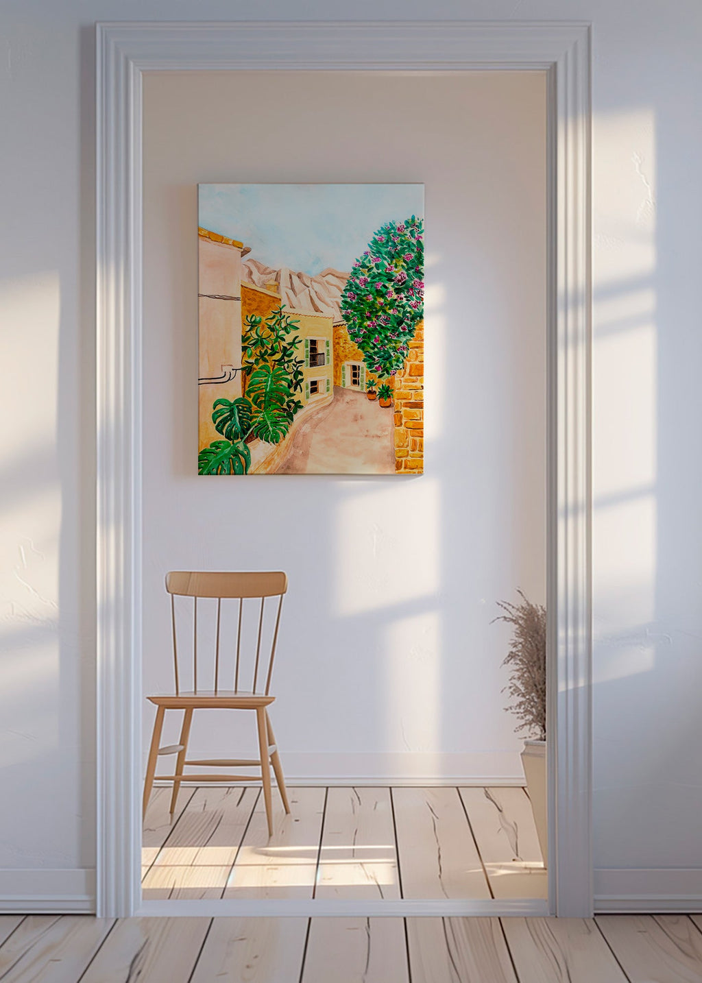 Arte paisagística: rua de aldeia mediterrânea