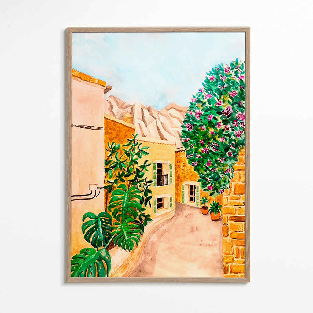 Arte paisagística: rua de aldeia mediterrânea