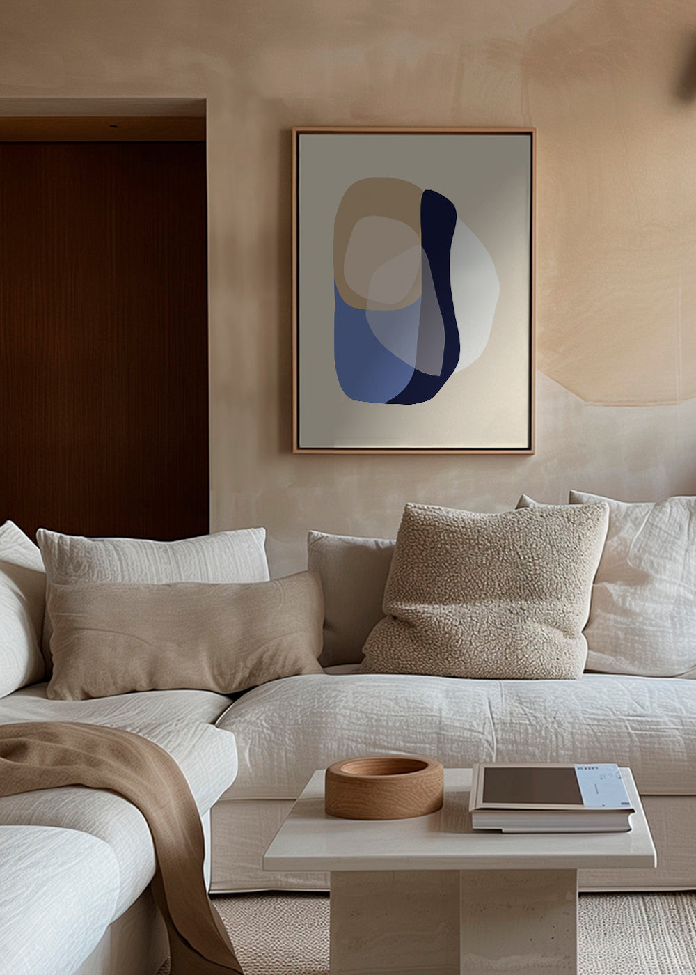 Design minimal com formas orgânicas bege e azul