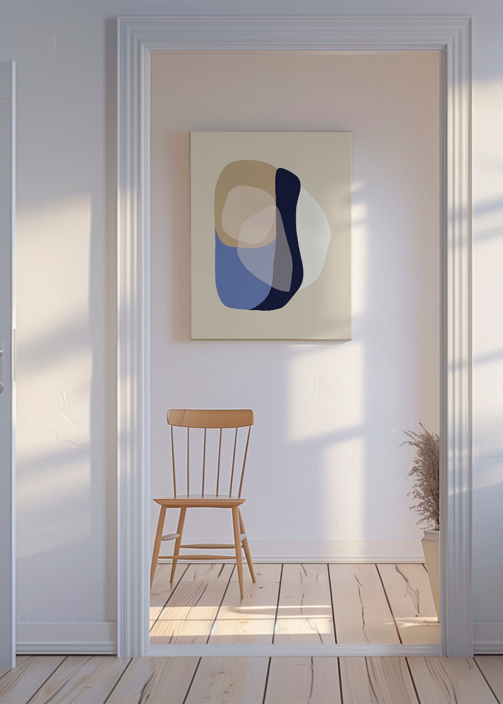 Design minimal com formas orgânicas bege e azul