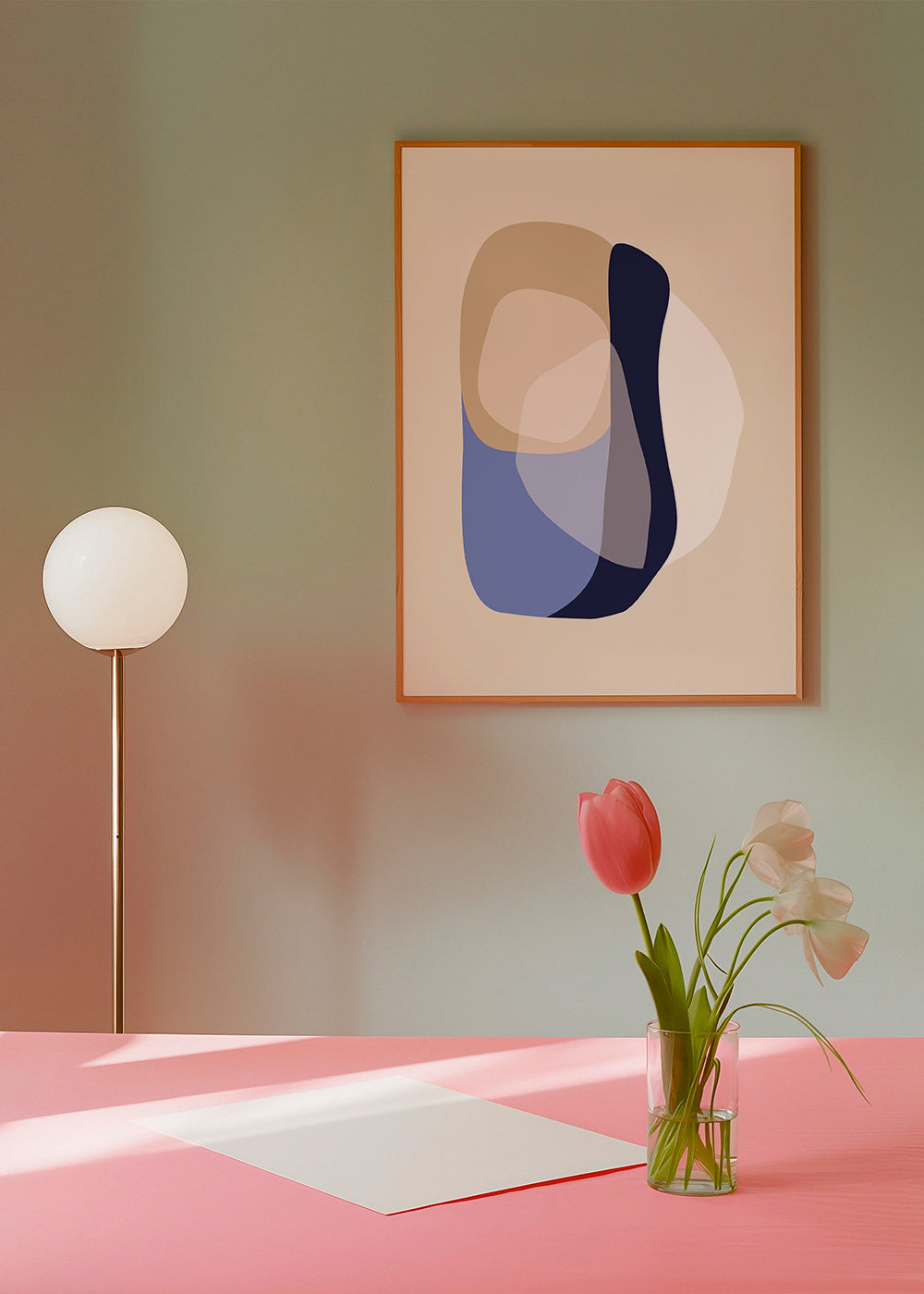 Design minimal com formas orgânicas bege e azul