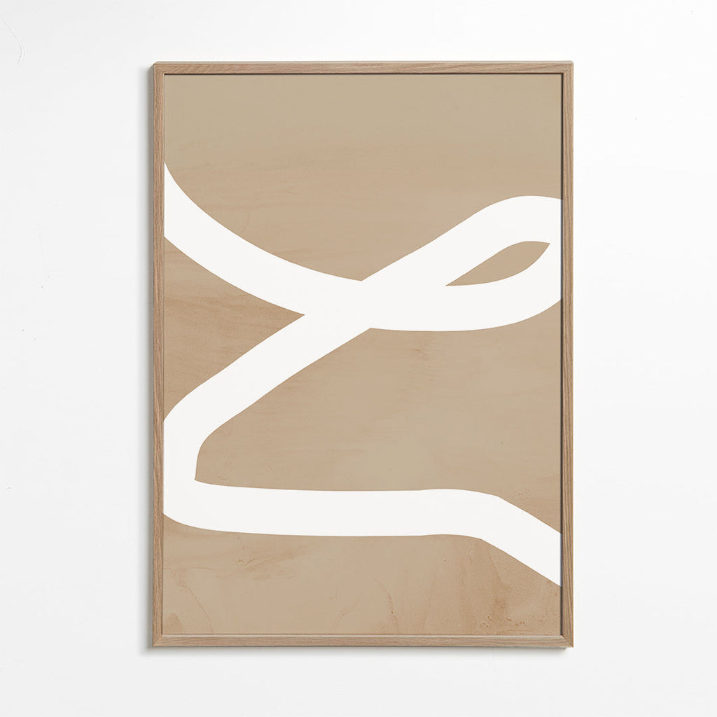 Quadro minimalista traço branco sobre bege