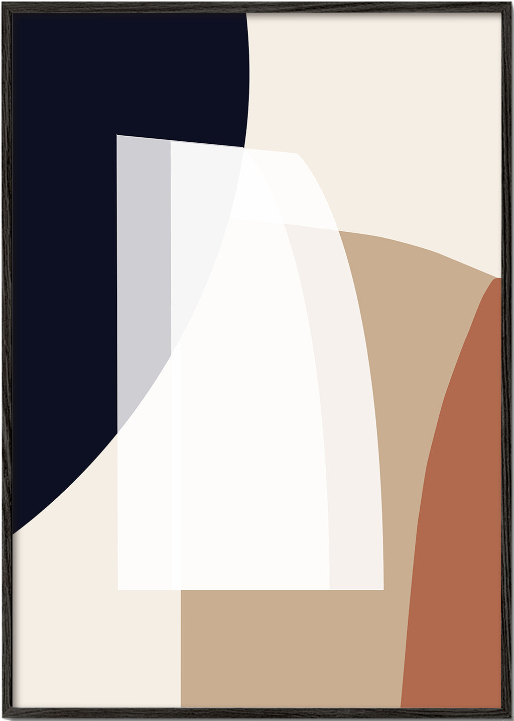 Quadro abstrato com formas orgânicas bege e azul