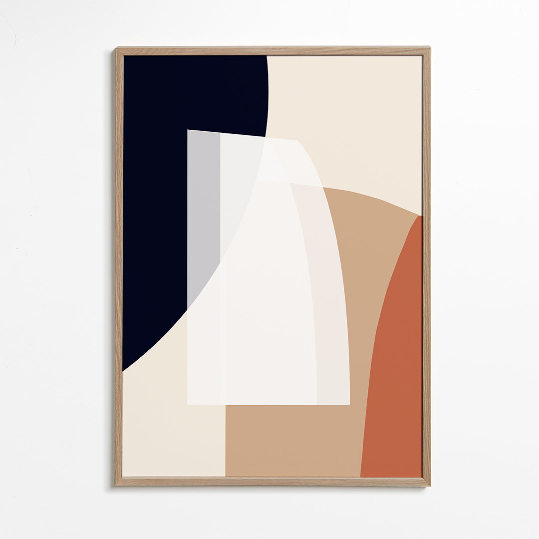 Quadro abstrato com formas orgânicas bege e azul