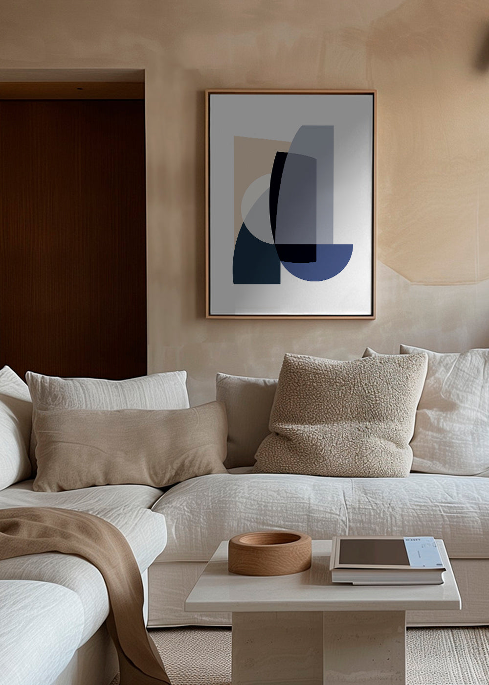 Obra abstrata com formas geométricas sobrepostas