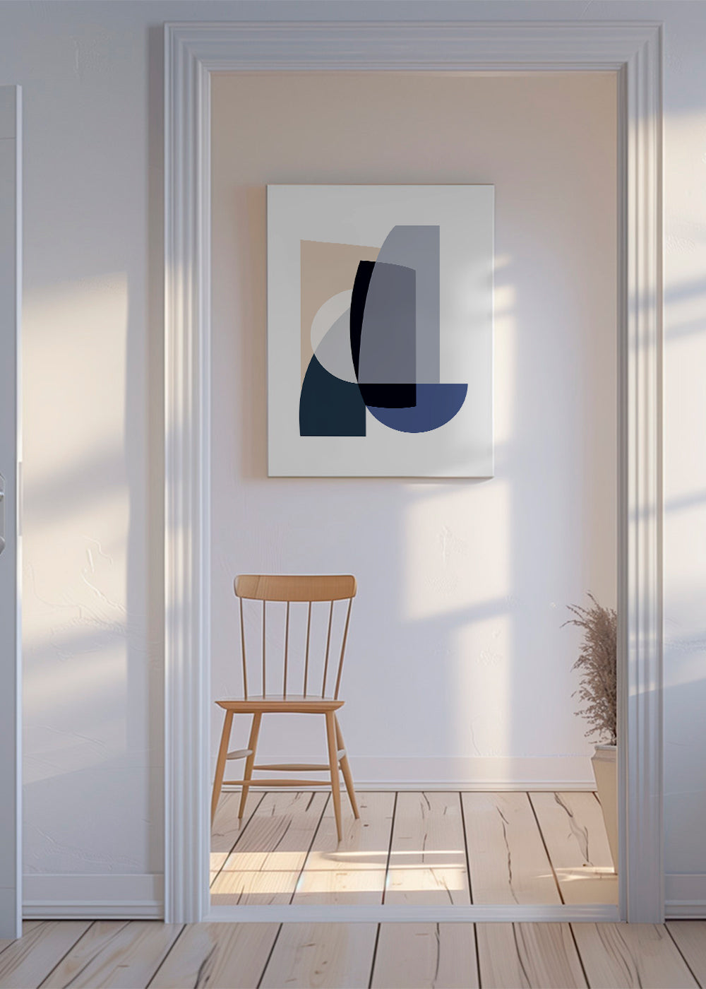 Obra abstrata com formas geométricas sobrepostas