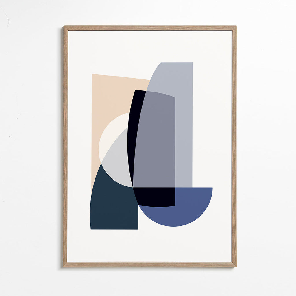 Obra abstrata com formas geométricas sobrepostas