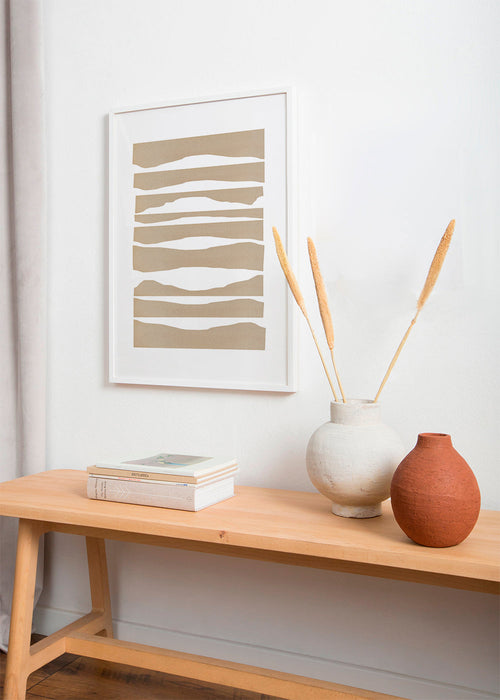 Quadro minimalista tiras rasgadas bege