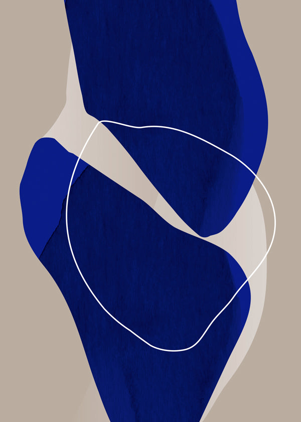 Quadro abstrato azul profundo em formato vertical
