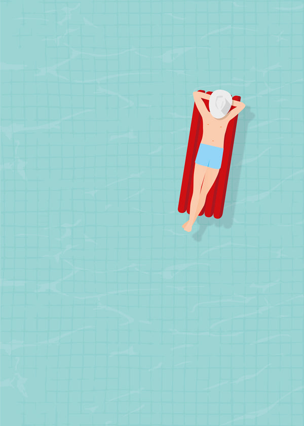 Ilustração colchão insuflável vermelho na piscina