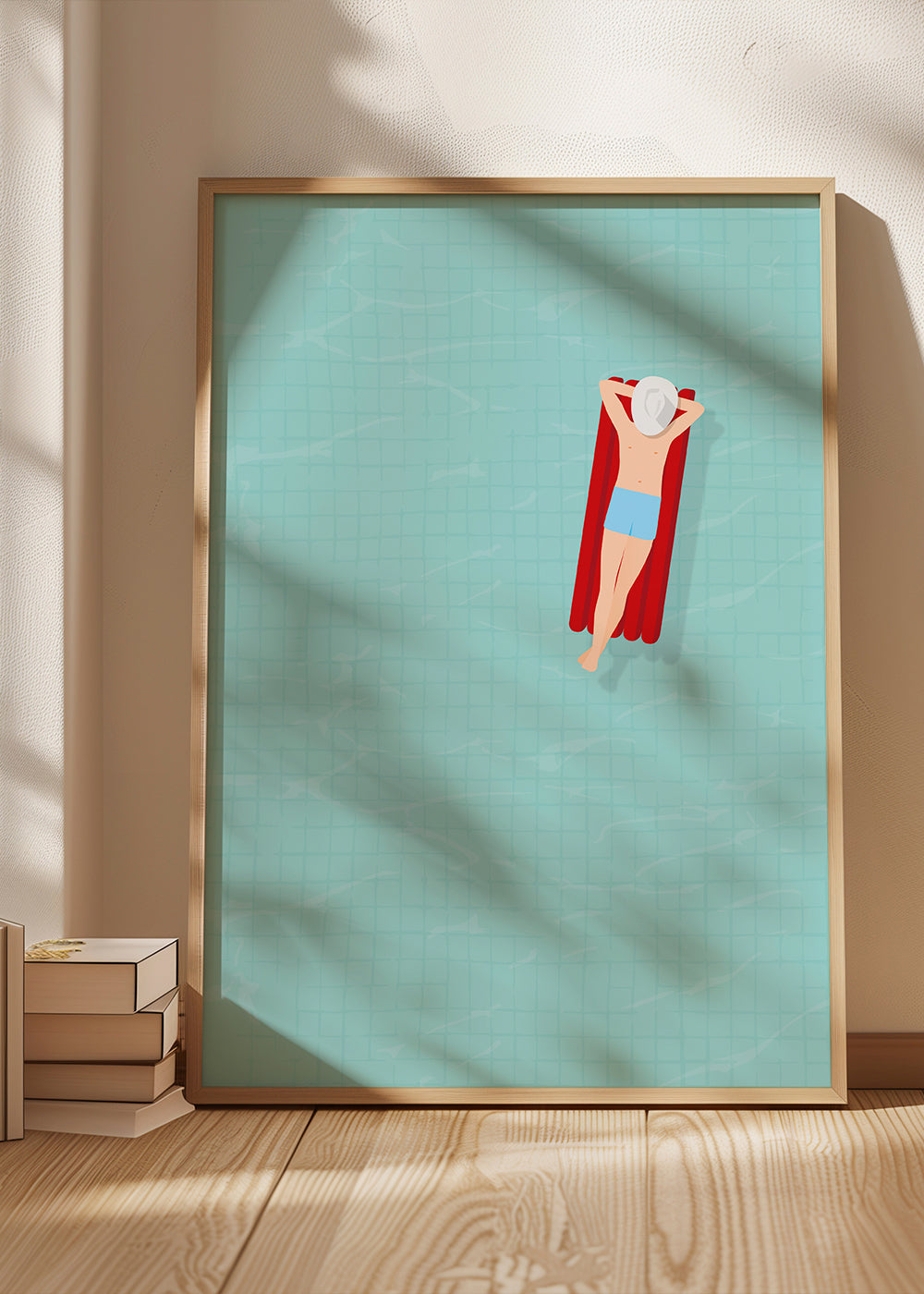 Ilustração colchão insuflável vermelho na piscina
