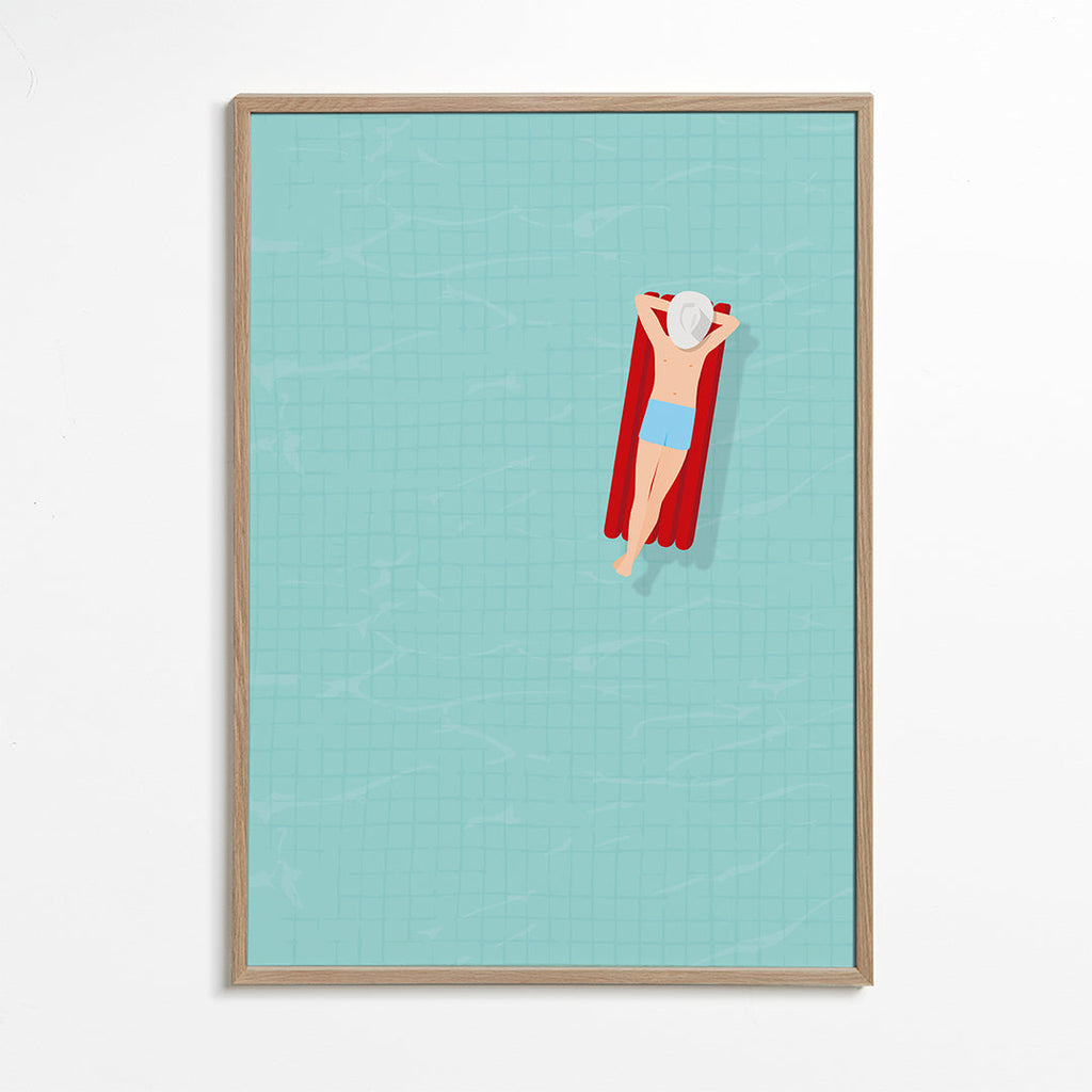 Ilustração colchão insuflável vermelho na piscina