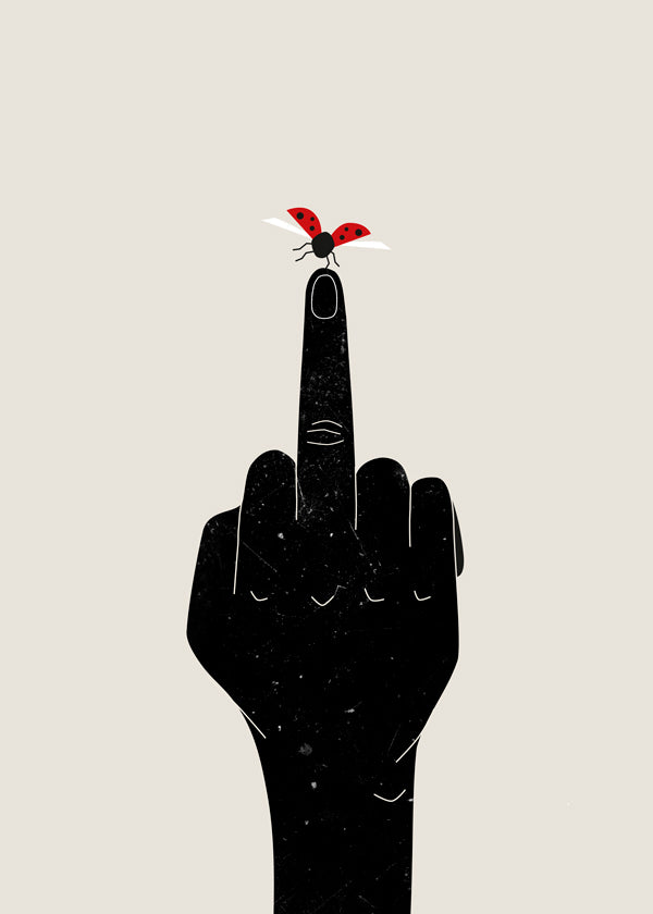 Ilustração joaninha no dedo erguido