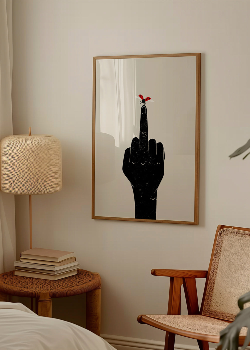 Ilustração joaninha no dedo erguido