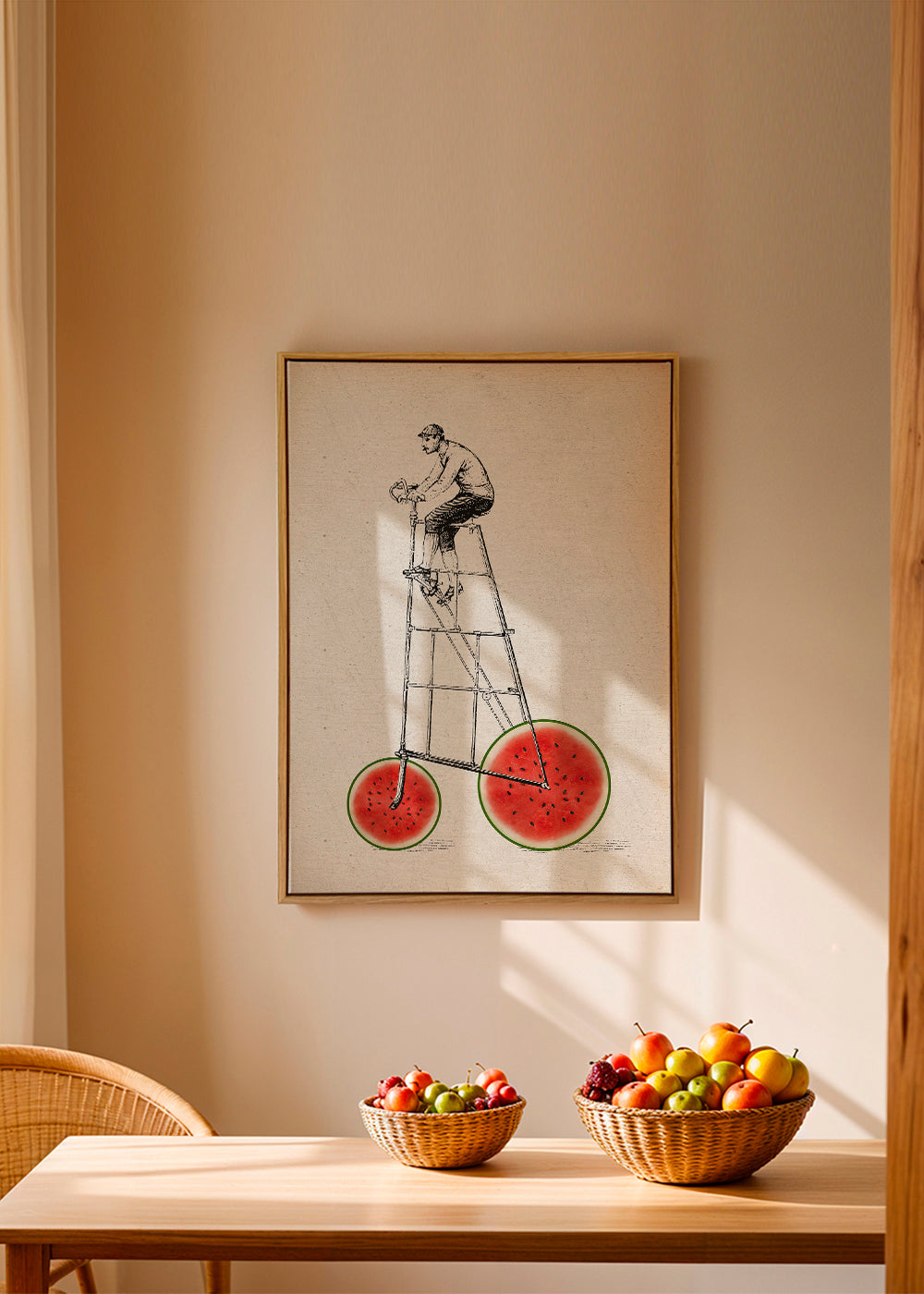 Arte para cozinha com bicicleta melancia