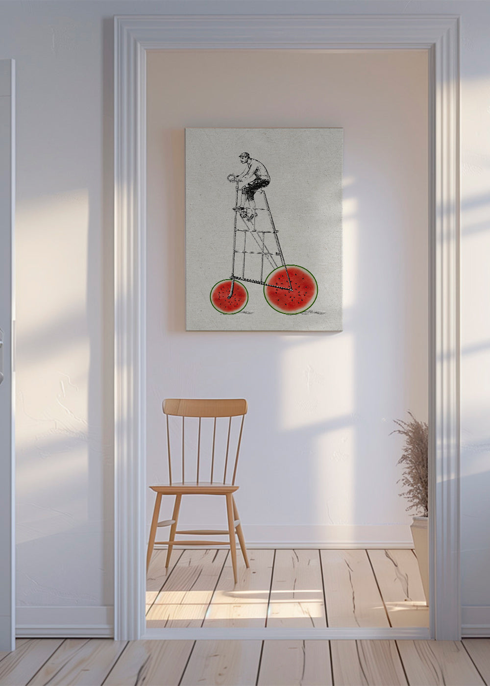 Arte para cozinha com bicicleta melancia
