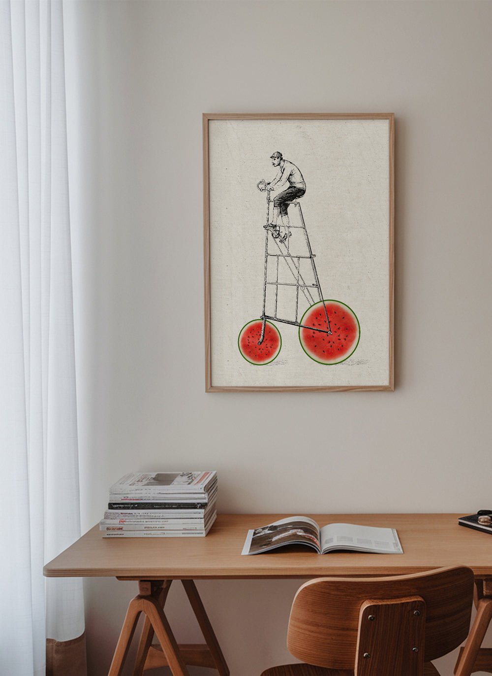 Arte para cozinha com bicicleta melancia
