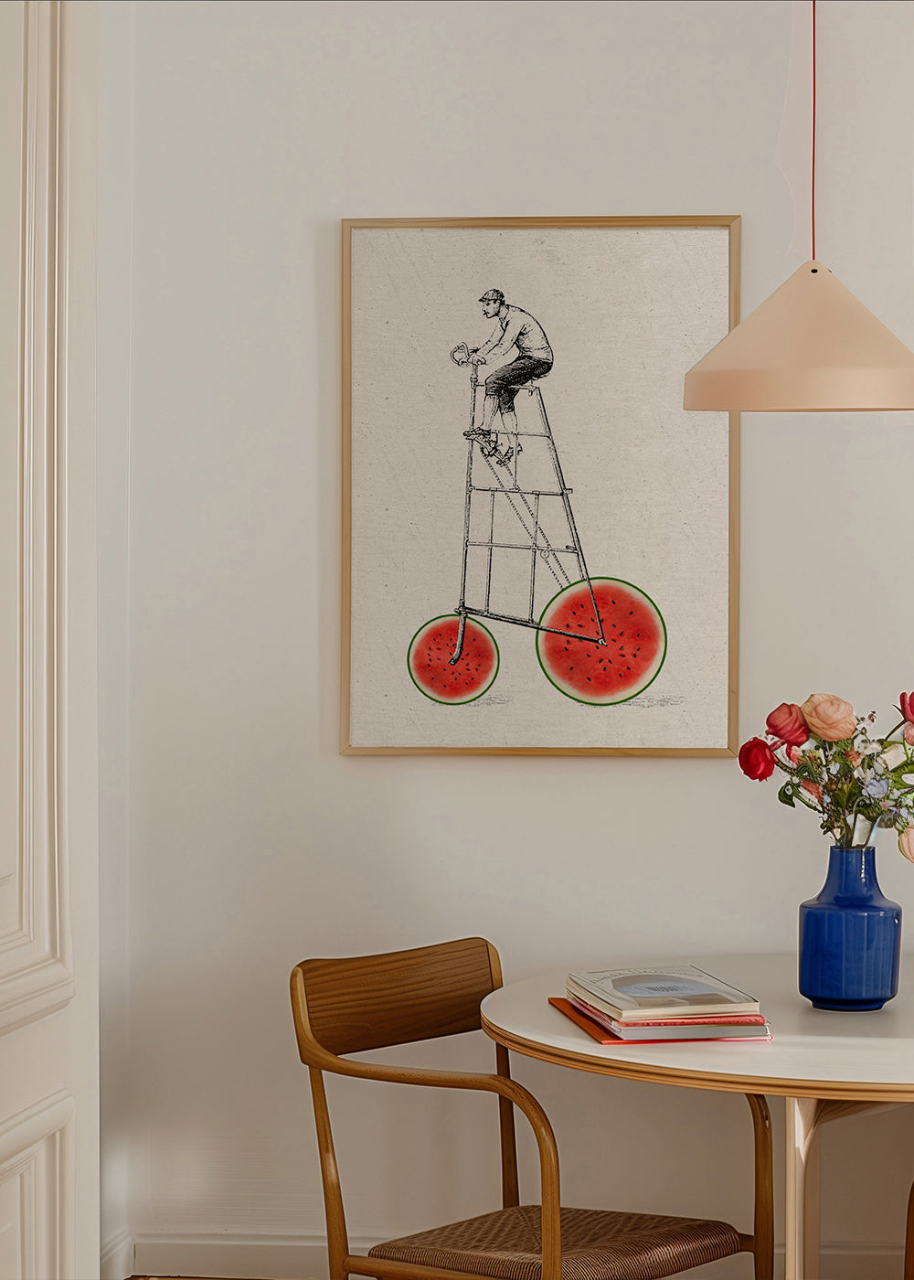 Arte para cozinha com bicicleta melancia