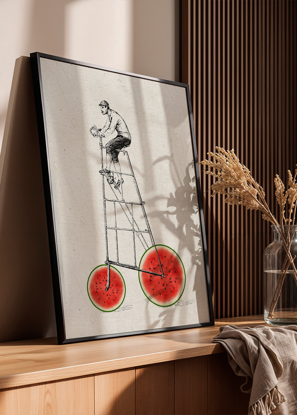 Arte para cozinha com bicicleta melancia
