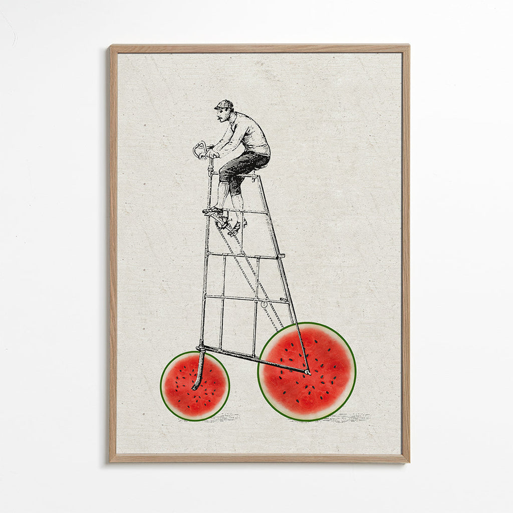 Arte para cozinha com bicicleta melancia