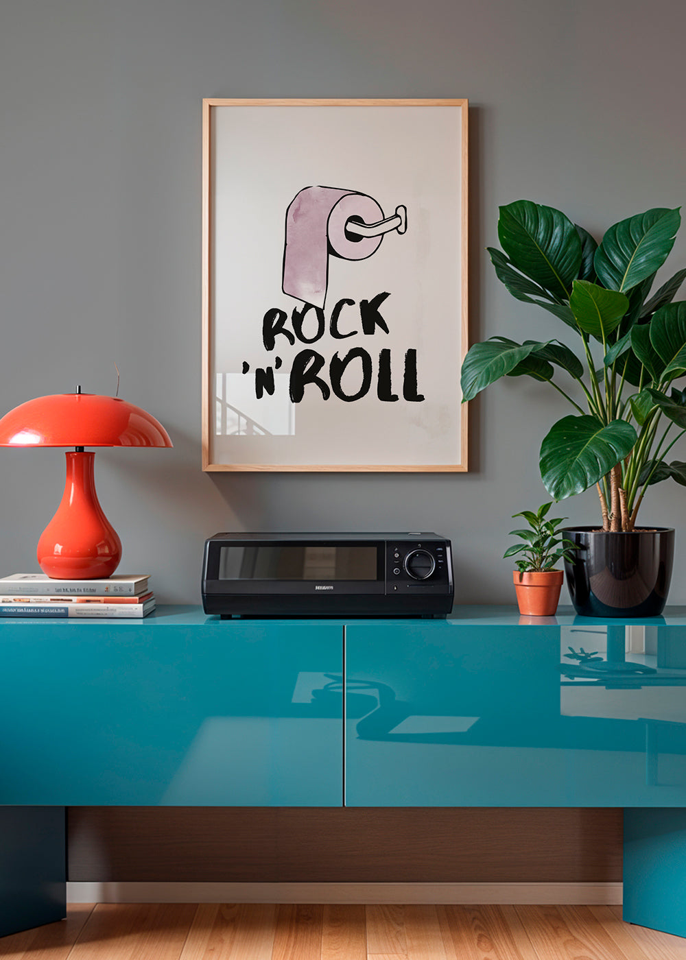 Ilustração rock com rolo de papel rosa
