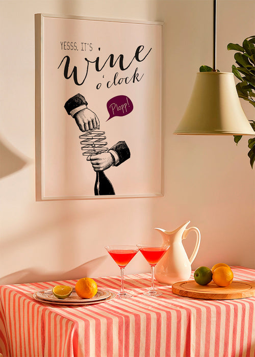 Arte para cozinha 'Wine o'clock' tipografia e desenho vintage