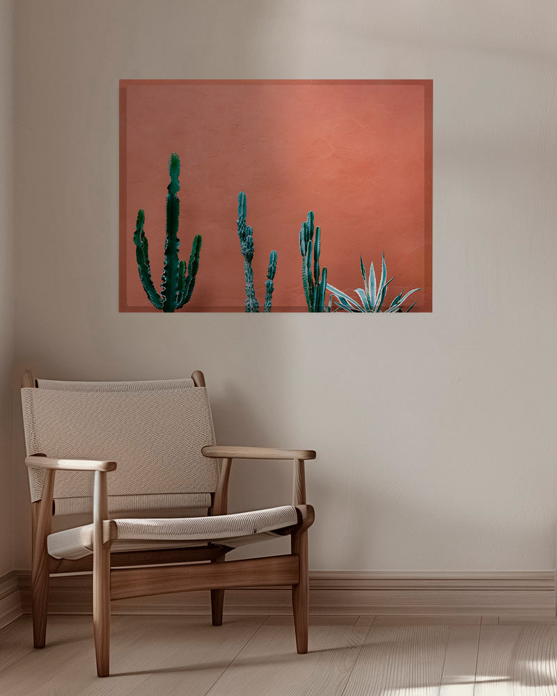 Estampa botânica com cactos em parede terracota – Canvas