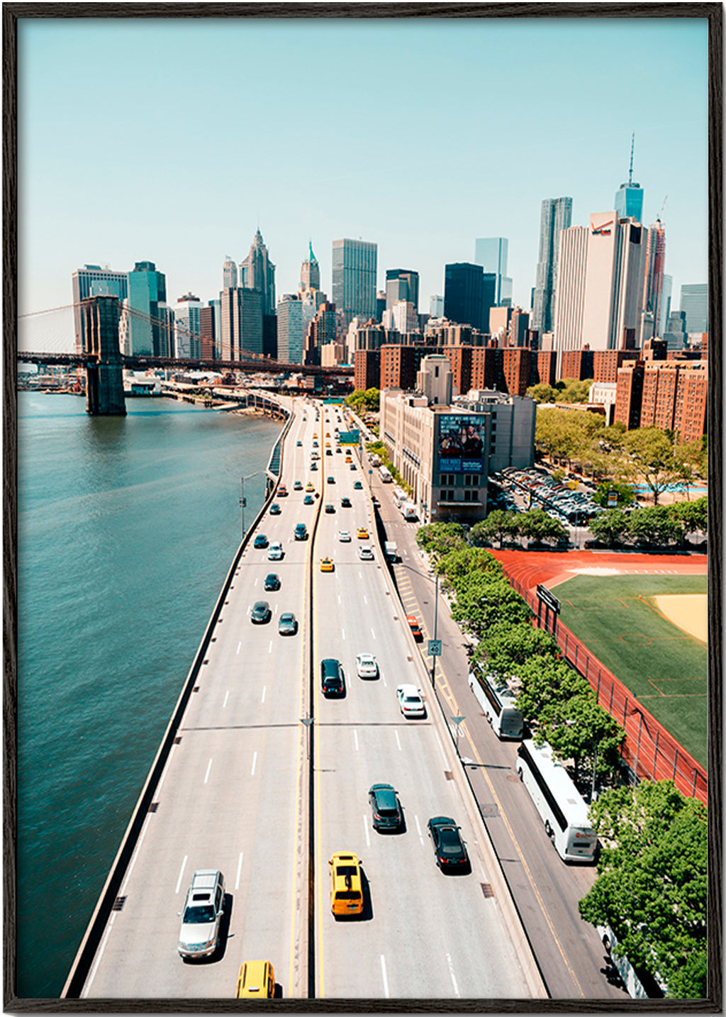 Poster de viagem: skyline e ponte a vista aérea – Black Frame
