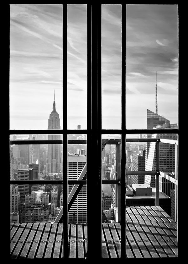 Quadro de cidades com vista pela janela