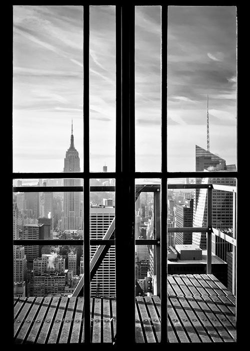 Quadro de cidades com vista pela janela