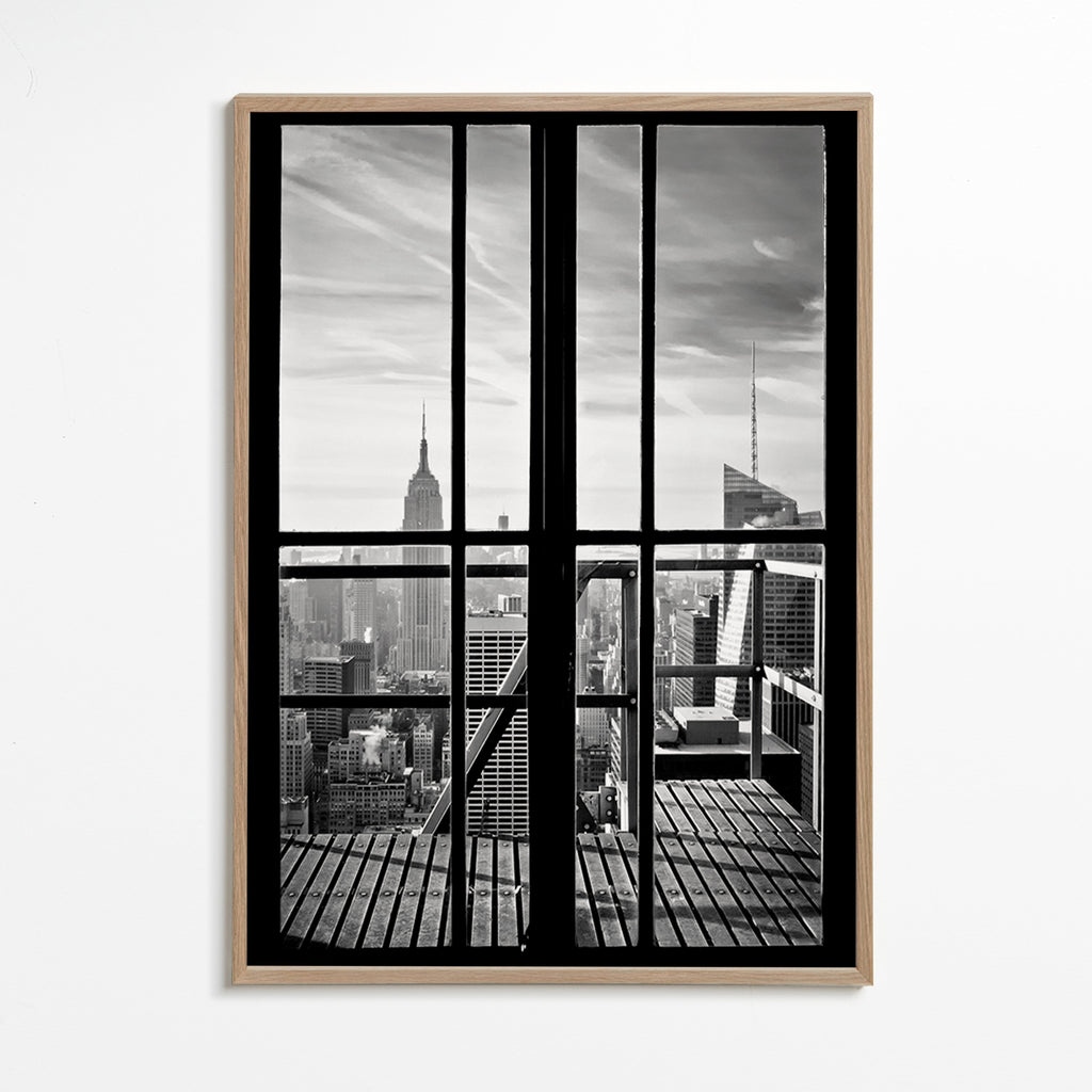 Quadro de cidades com vista pela janela – Oak Frame