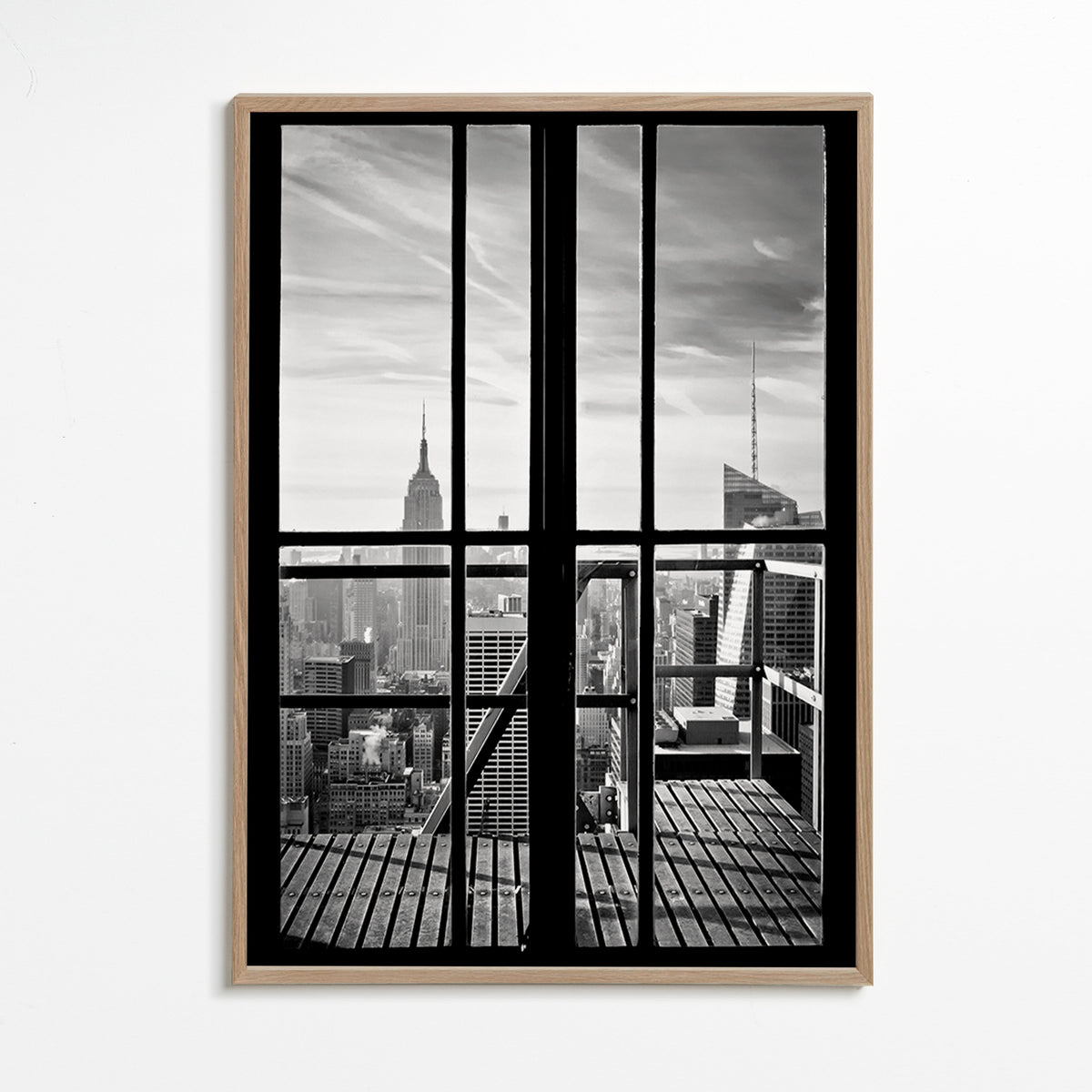 Quadro de cidades com vista pela janela – Oak Frame