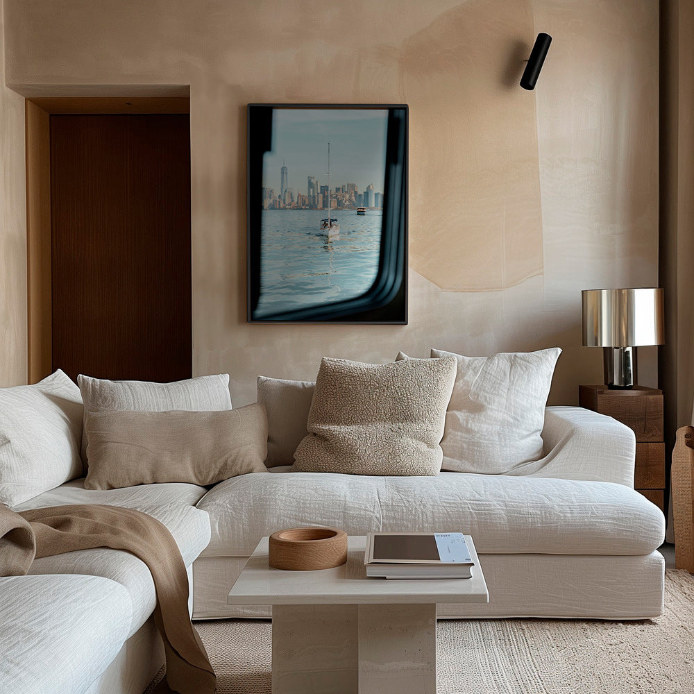 Quadro de viagem com veleiro e horizonte urbano – Canvas1