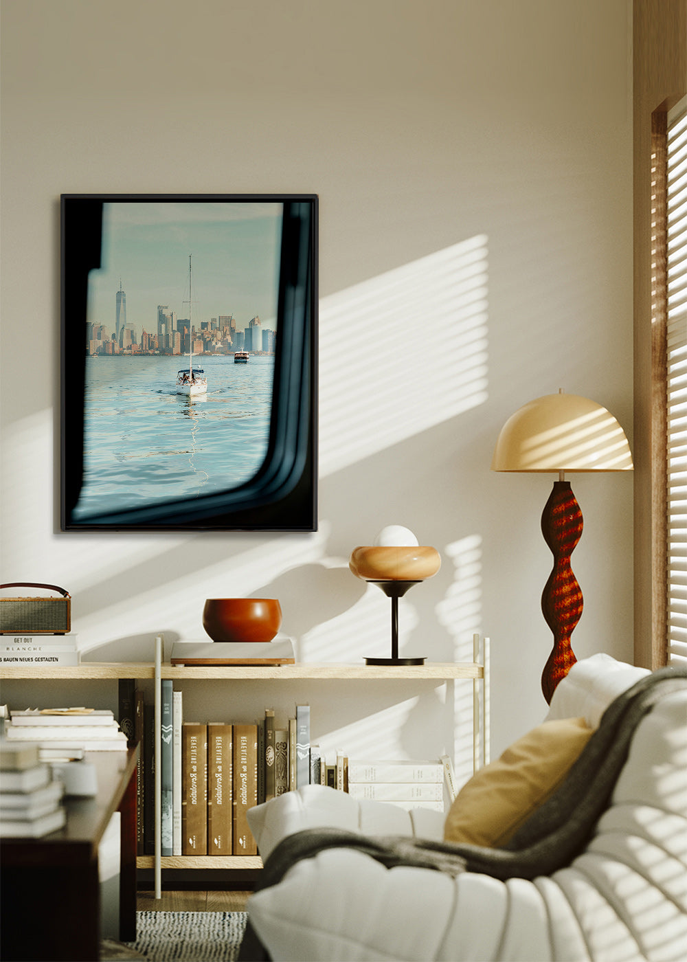 Quadro de viagem com veleiro e horizonte urbano – Canvas2