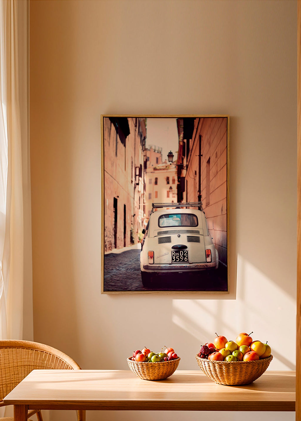 Arte para cozinha: carro clássico numa rua romana – Canvas2