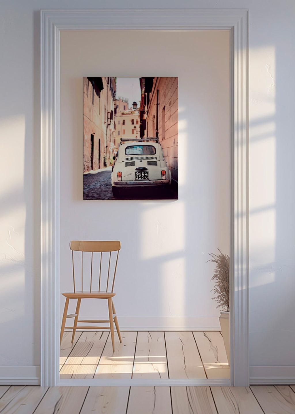 Arte para cozinha: carro clássico numa rua romana – Canvas